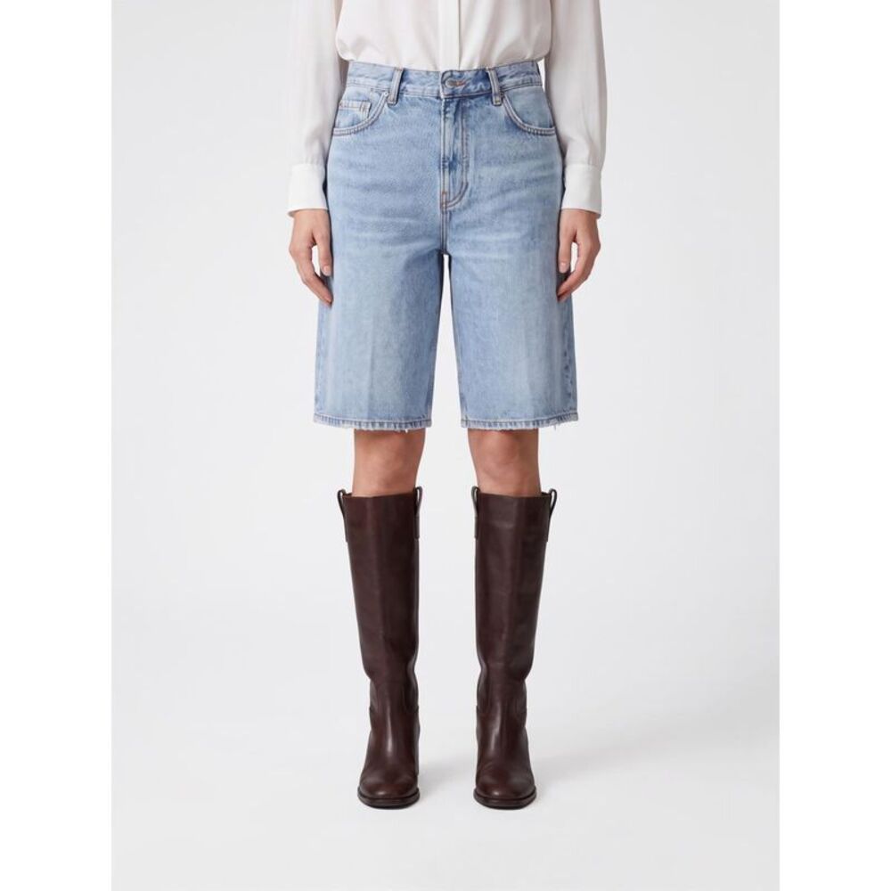 Toteme Women Toteme High-Waisted Five-Pocket Cotton Denim Bermuda Shorts